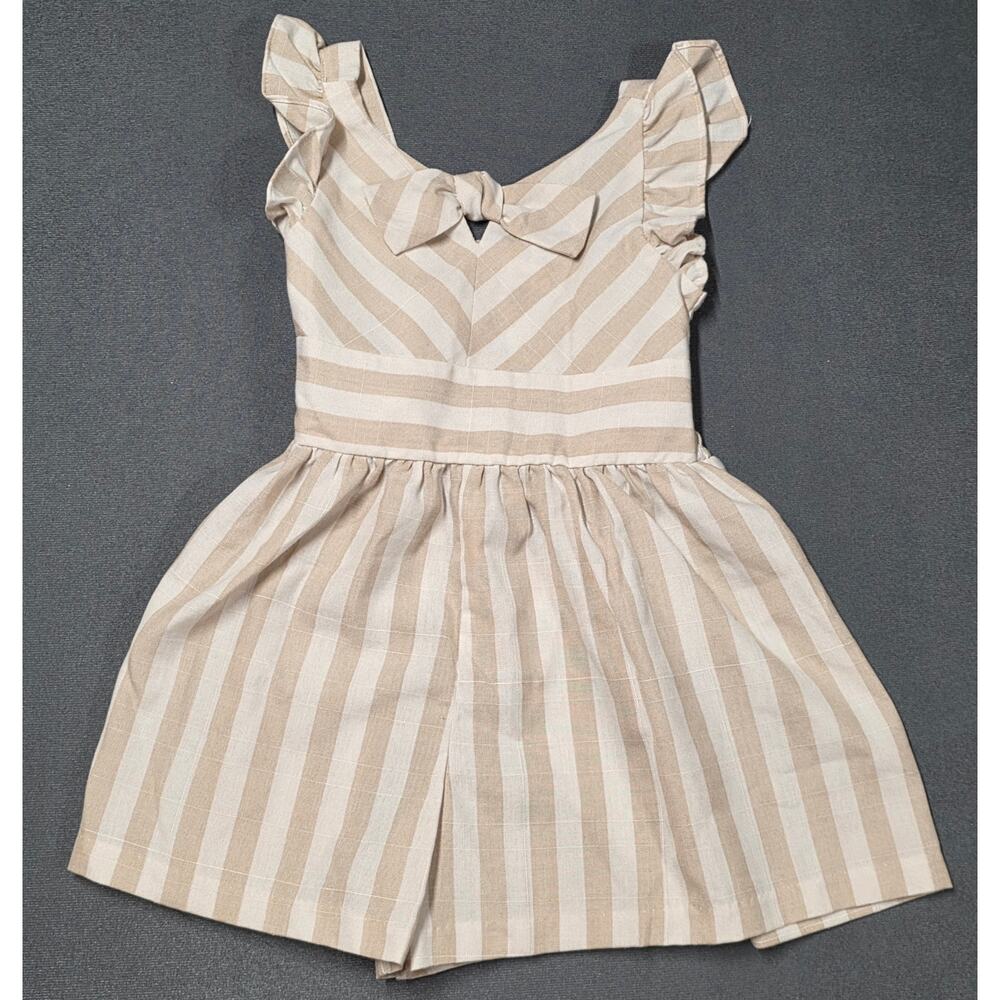Bonnie Jean Girls Size 6 Romper Shorts Tan Smocked Ruffle Sleeve